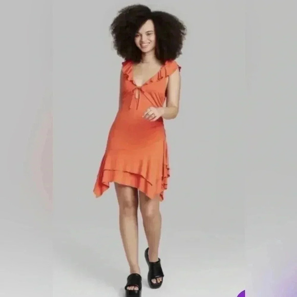 💃🏼NWT XS Wild Fable Handkerchief Hem Ruffle Blue Mini Dress - Picture 1 of 5